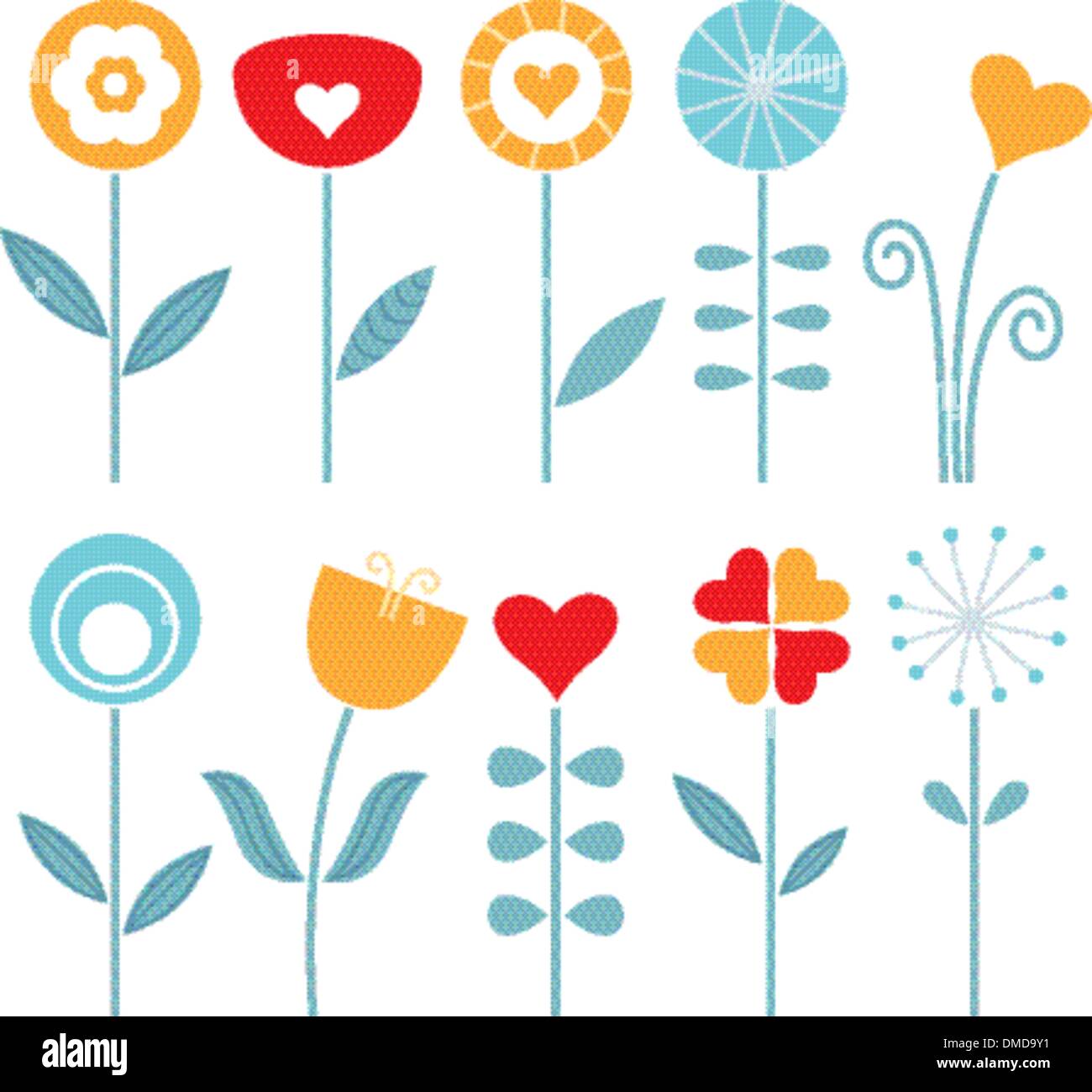 Retro spring flowers set isolated on white Stock Vector Image & Art - Alamy