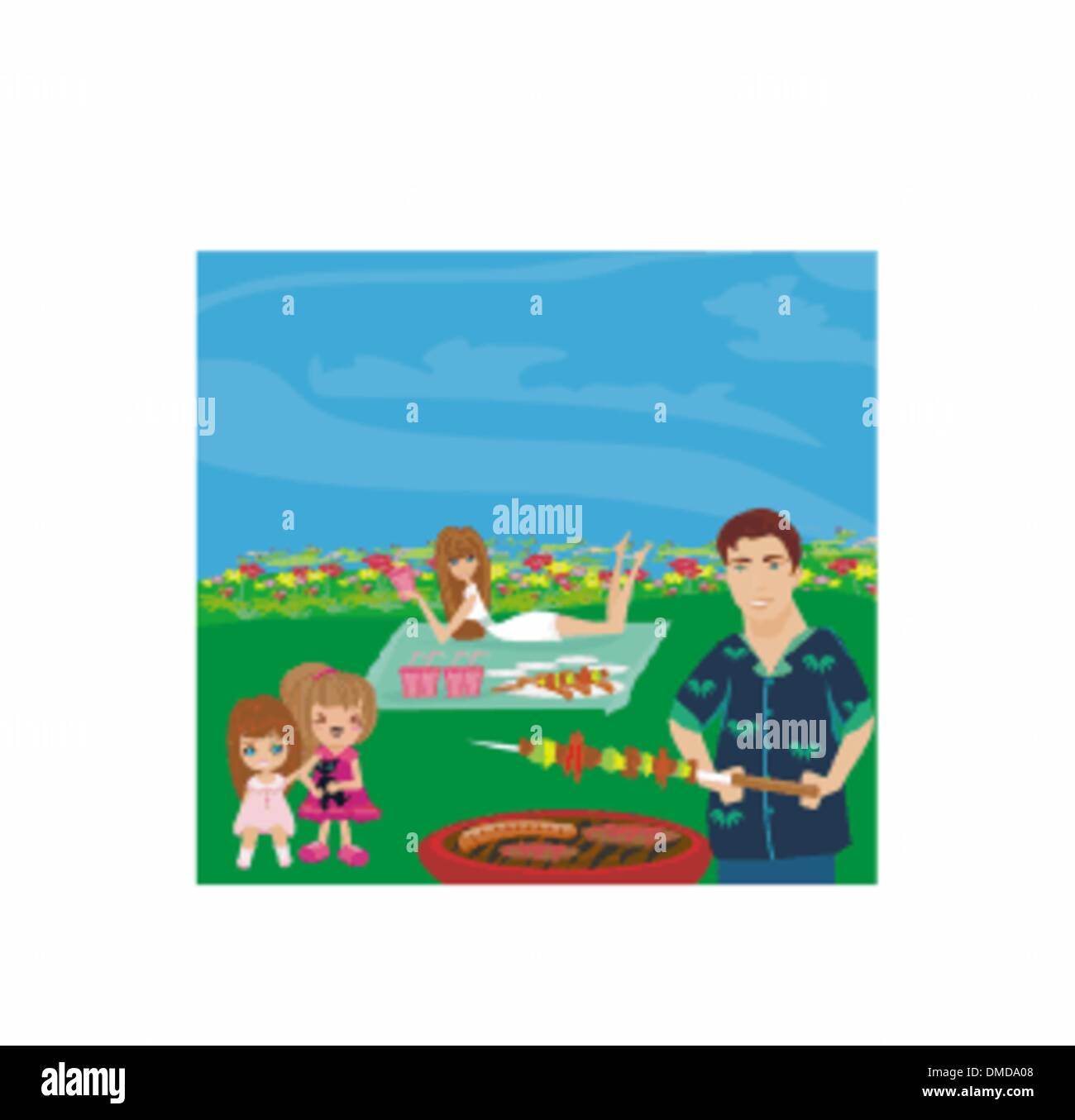 A vector illustration of a family having a picnic in a park Stock Vector
