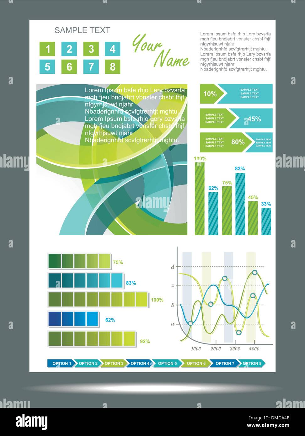 Blue and green technological banner with Information Graphics . Stock Vector