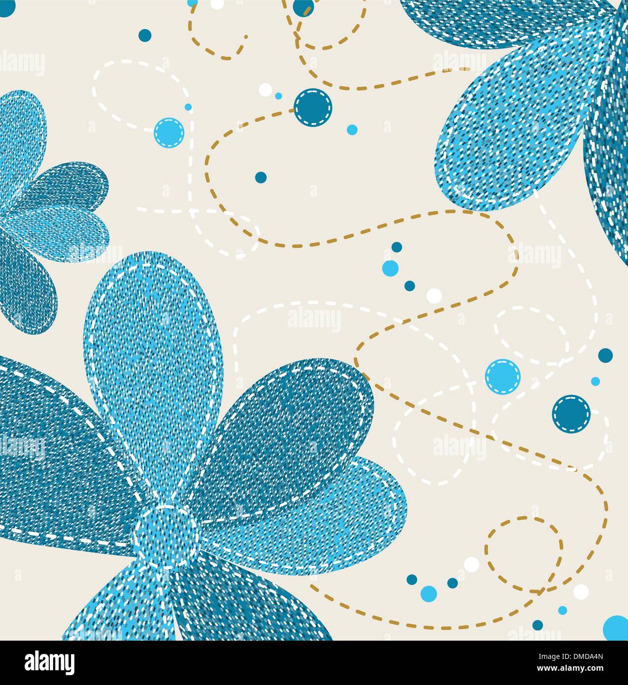 Jeans Texture with Flower ornament, vector illustration Stock Vector