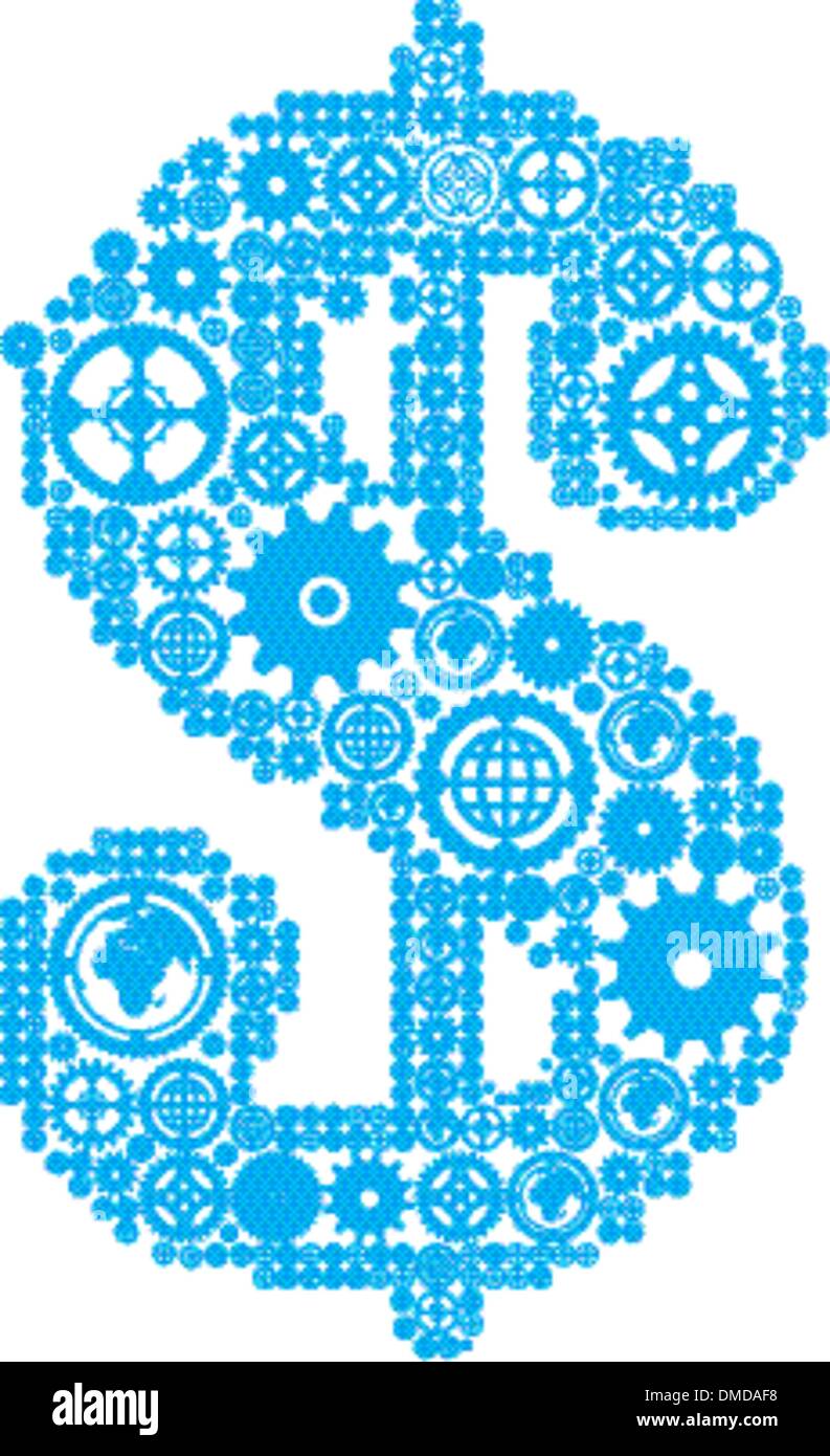 Dollar sign in the form of a gear mechanism Stock Vector