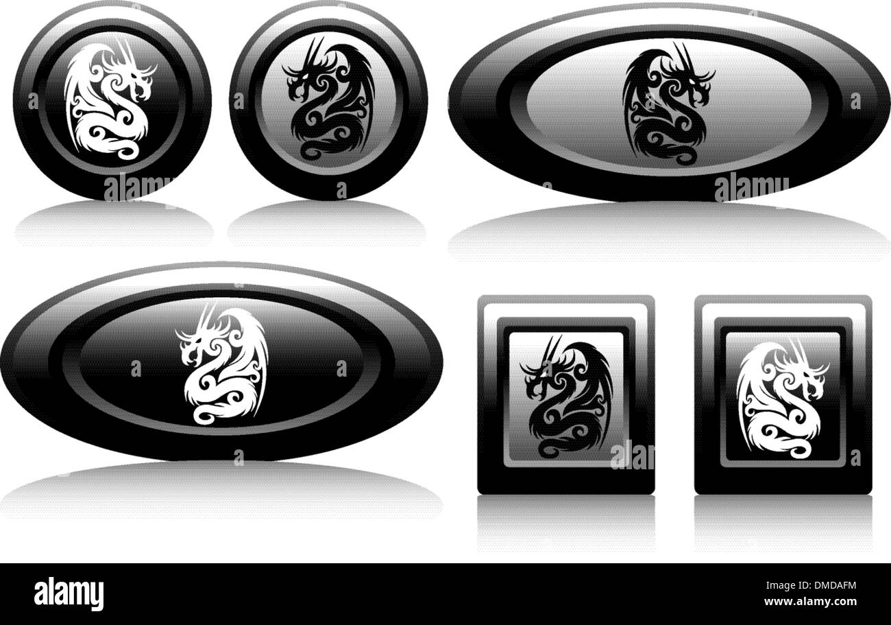 web button with dragons black and white Stock Vector
