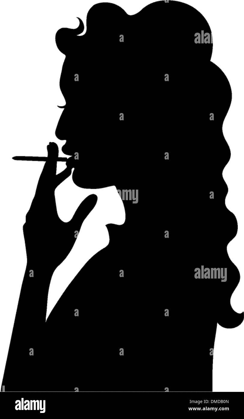 Silhouette of smoking girl Stock Vector