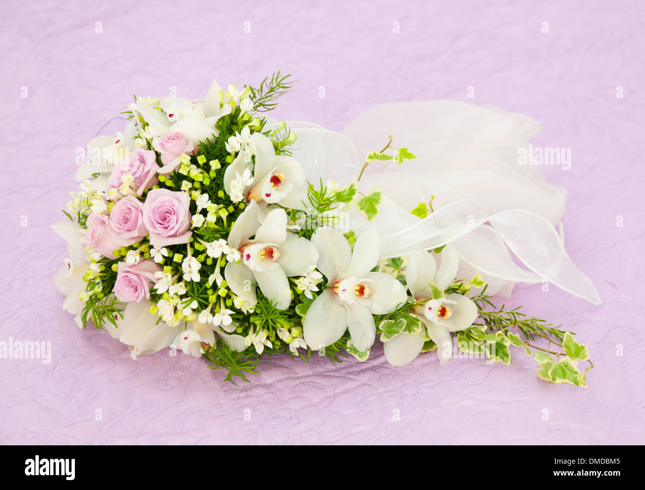 Wedding Pink Roses And White Orchid Bouquet Stock Photo Alamy