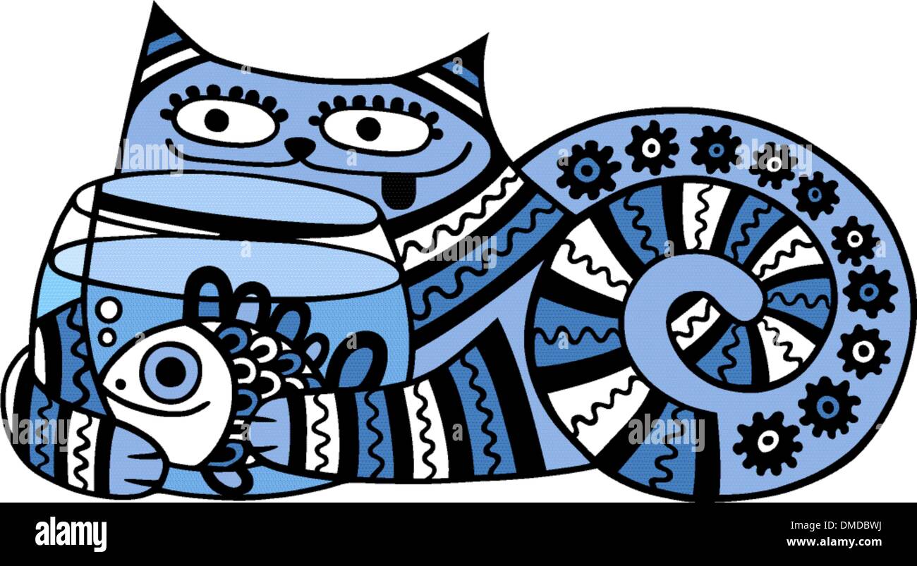 cat with aquarium Stock Vector