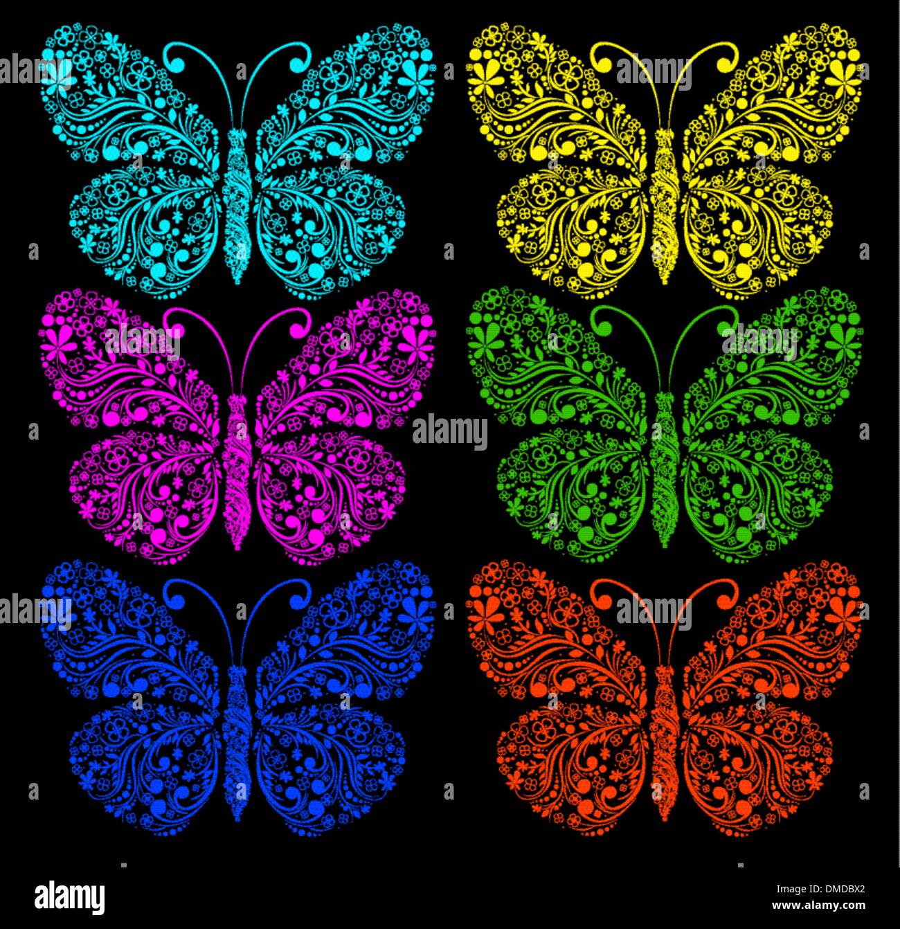 butterflies on a black background Stock Vector Image & Art - Alamy