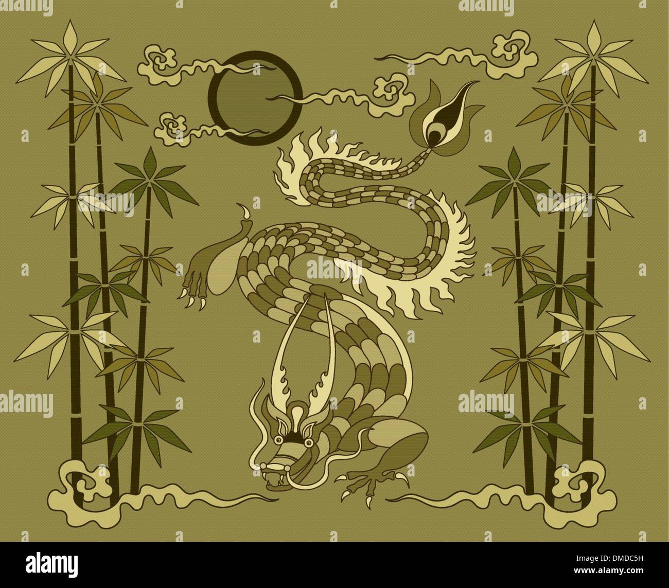 dragon with bamboo Stock Vector