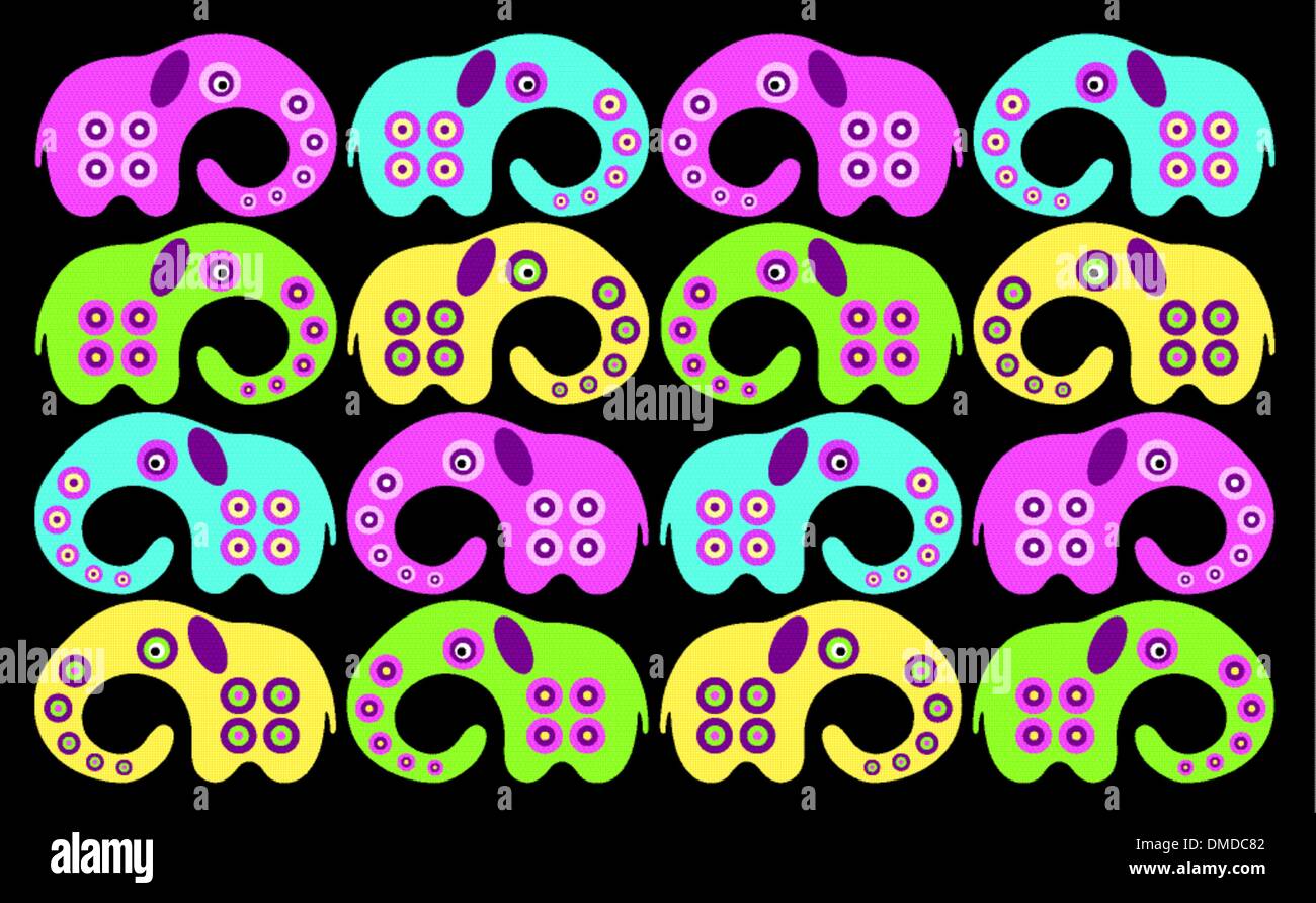 elephants on a black background Stock Vector