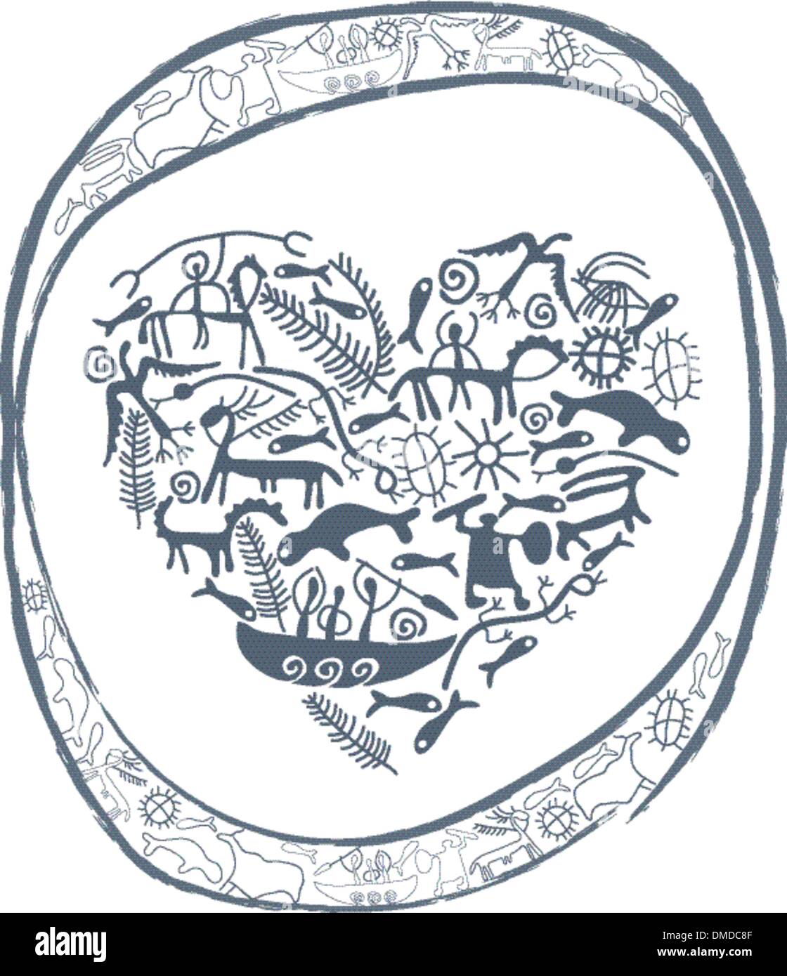 shamanic heart in ornamental circle Stock Vector