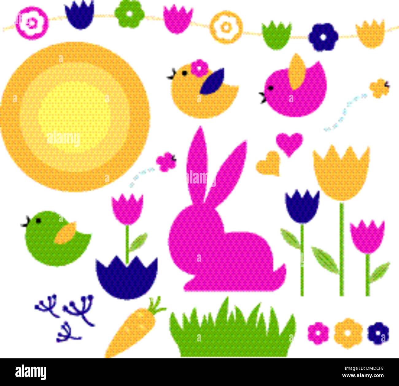 Spring & easter elements set isolated on white Stock Vector