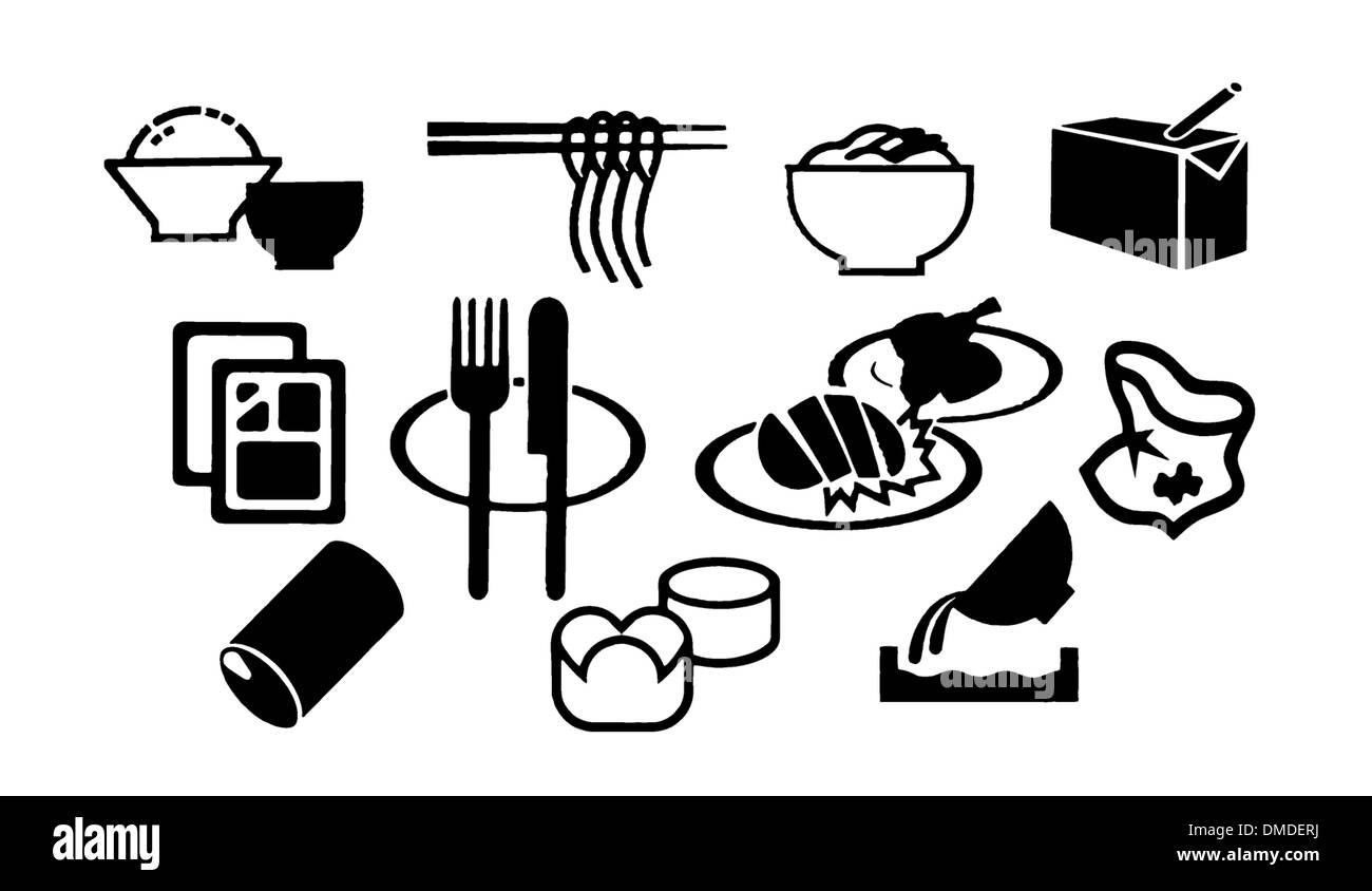 Foodstuff Icons In Black And White Stock Vector