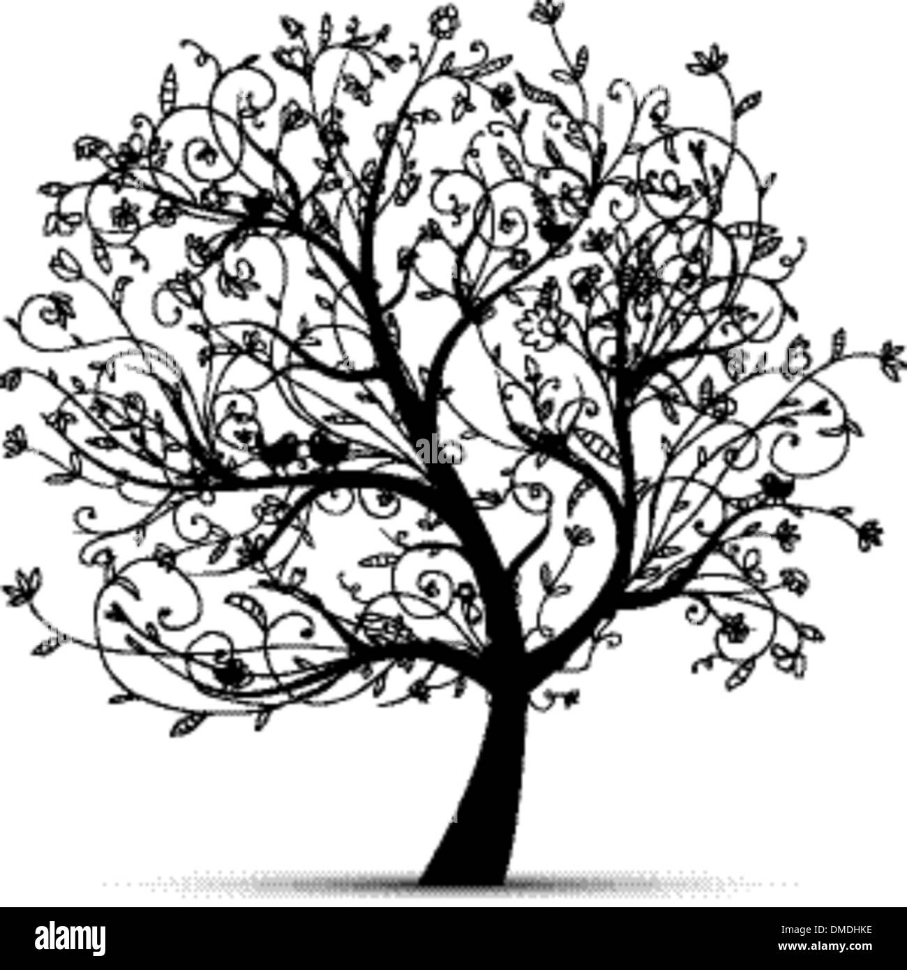 Art tree beautiful, black silhouette for your design Stock Vector Image ...