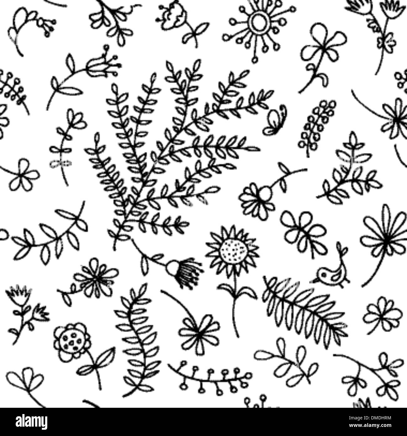 Floral ornament sketch, seamless background for your design Stock