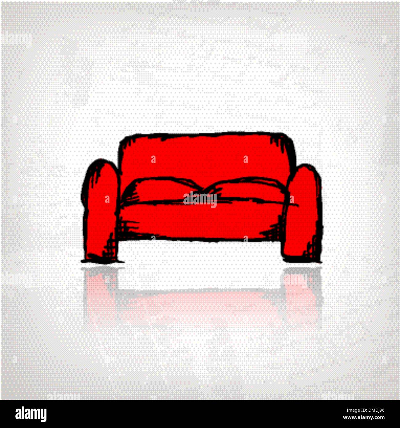 Red sofa on grunge background for your design Stock Vector