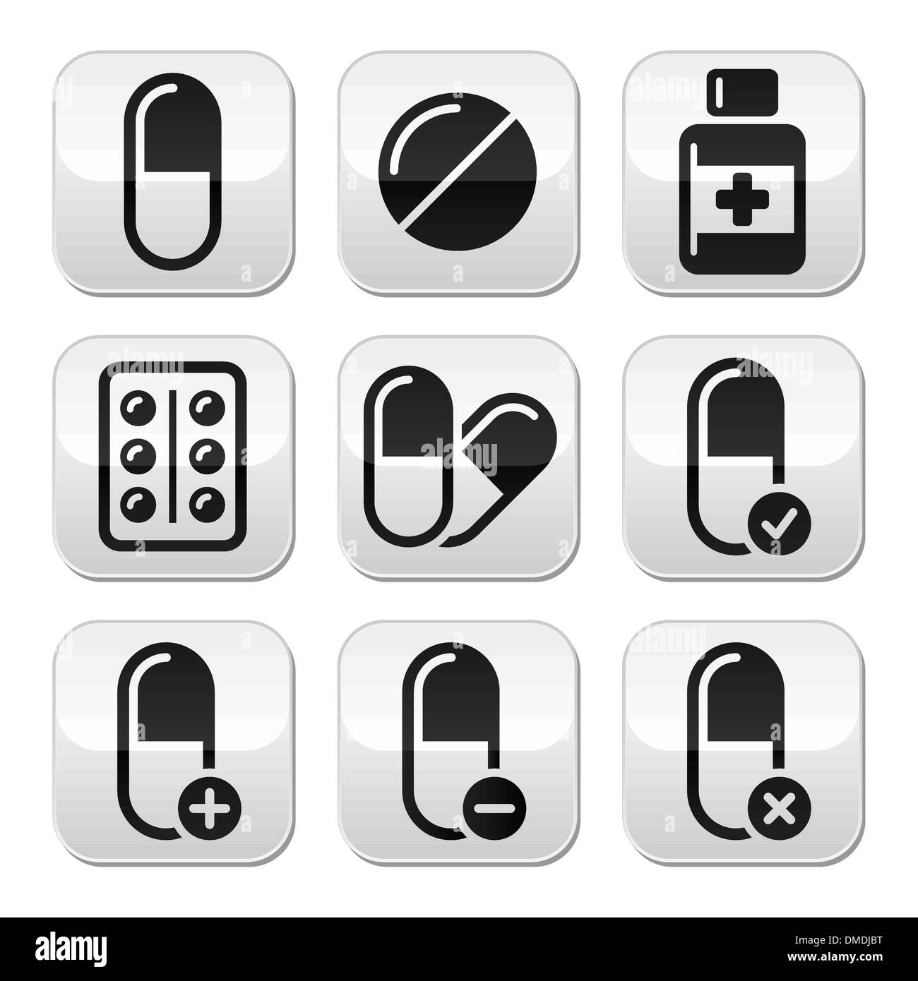 Pills, medication  vector buttons set Stock Vector