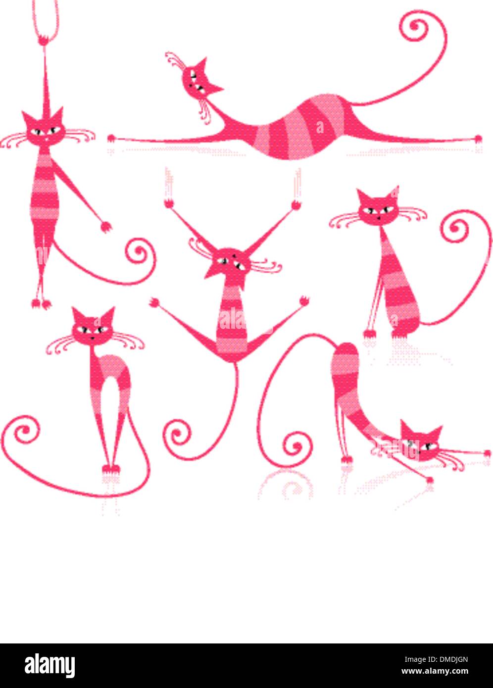 Graceful pink striped cats for your design Stock Vector