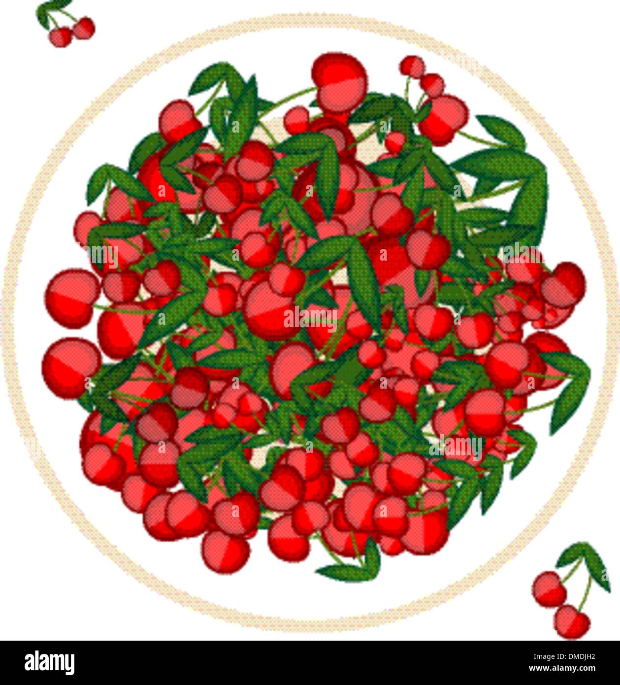 Plate with cherries for your design Stock Vector