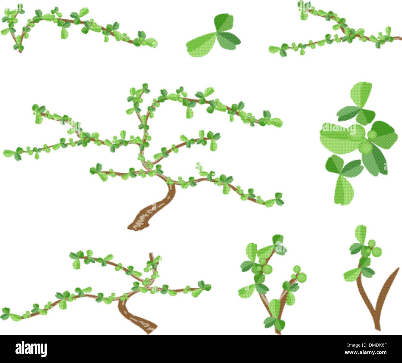 Isometric Set of Bonsai Tree and Green Plants Stock Vector
