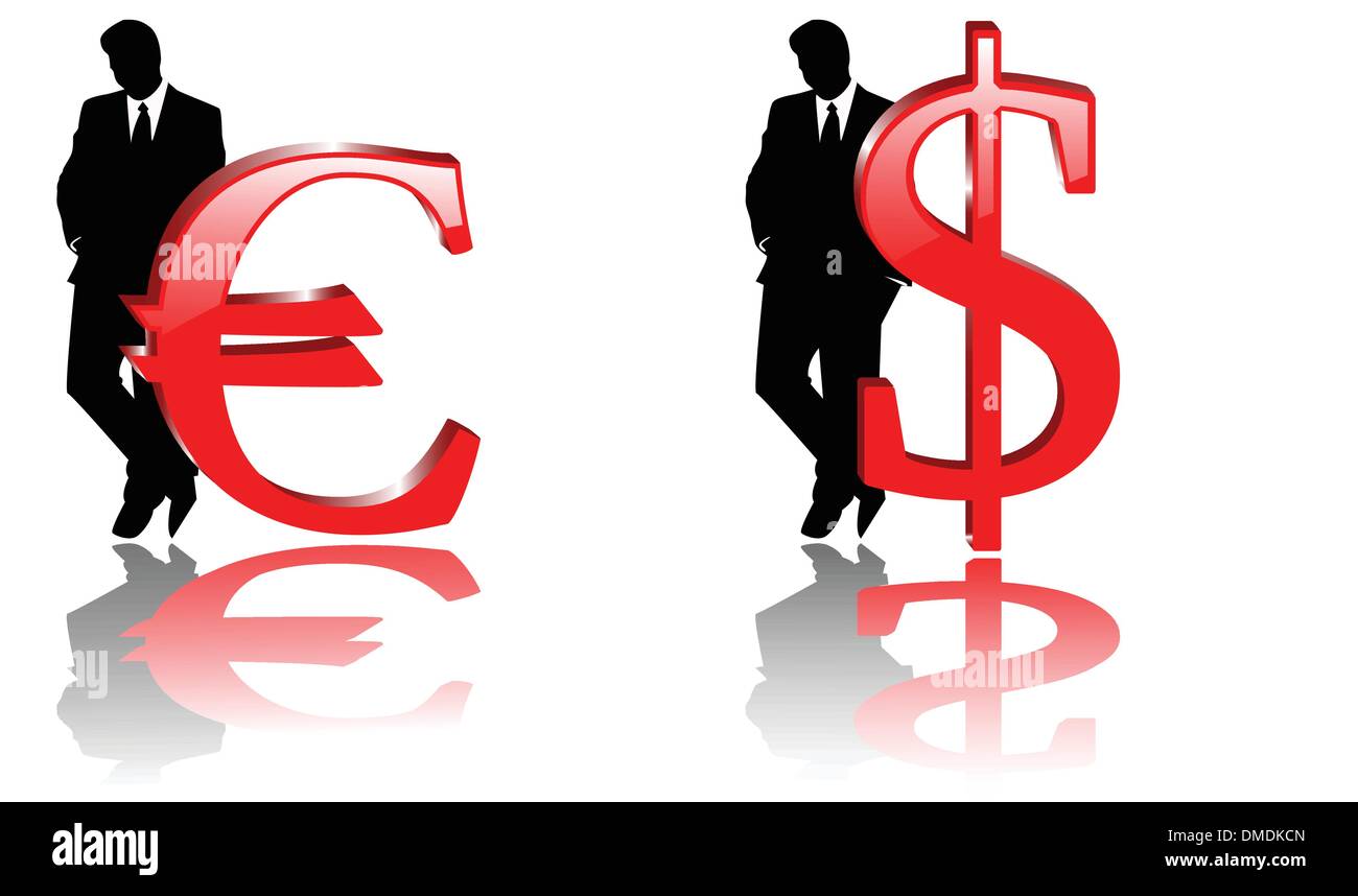 the vector dollar and euro sign with businessman Stock Vector Image ...
