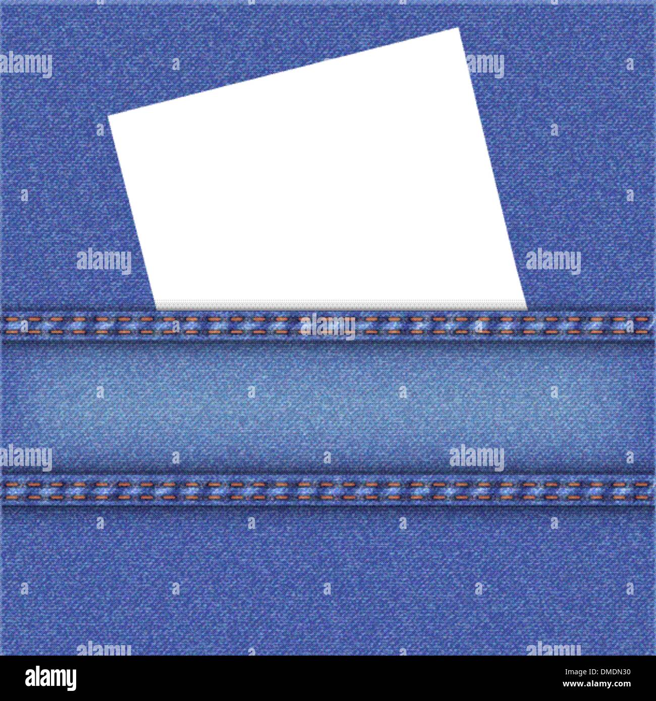 Jeans background with white note paper. Stock Vector