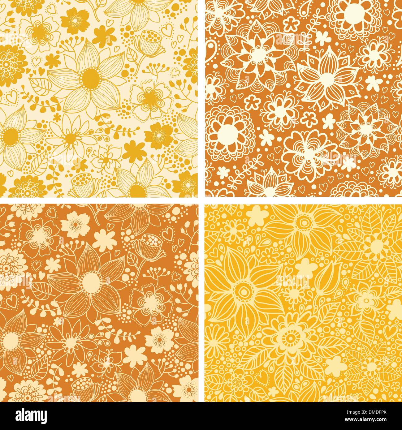 Set of four colorful floral patterns. Stock Vector