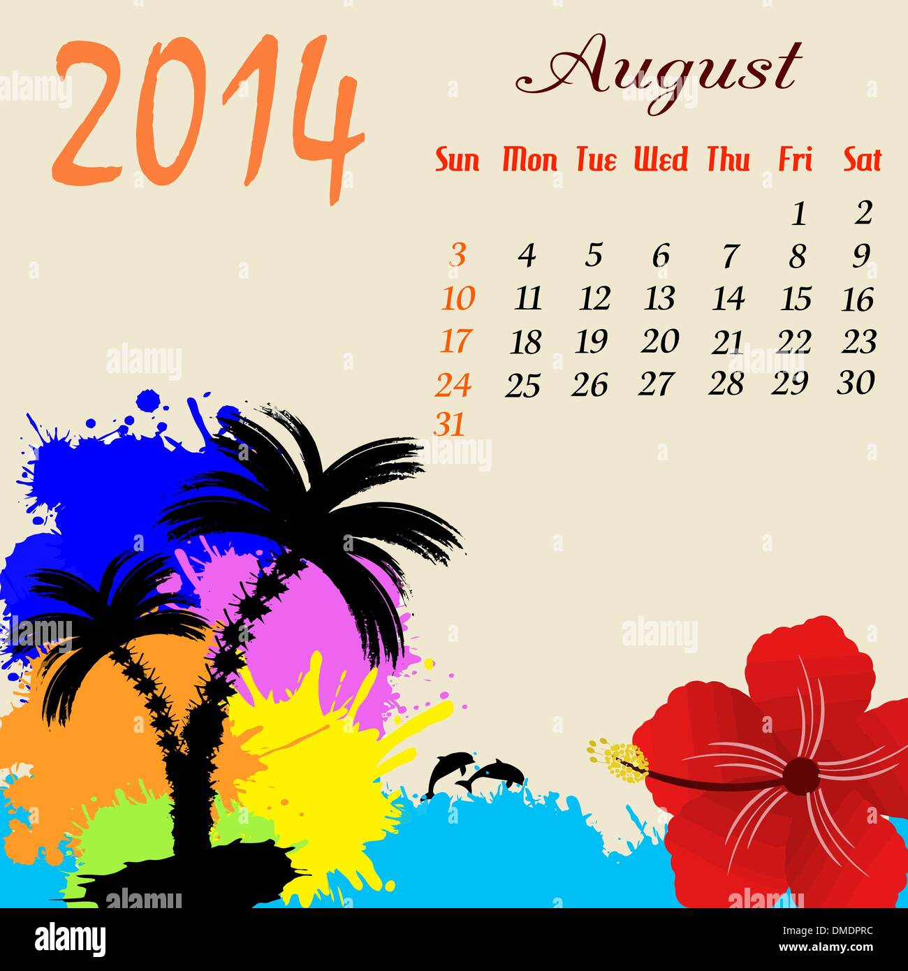 Calendar For 14 August Stock Vector Image Art Alamy