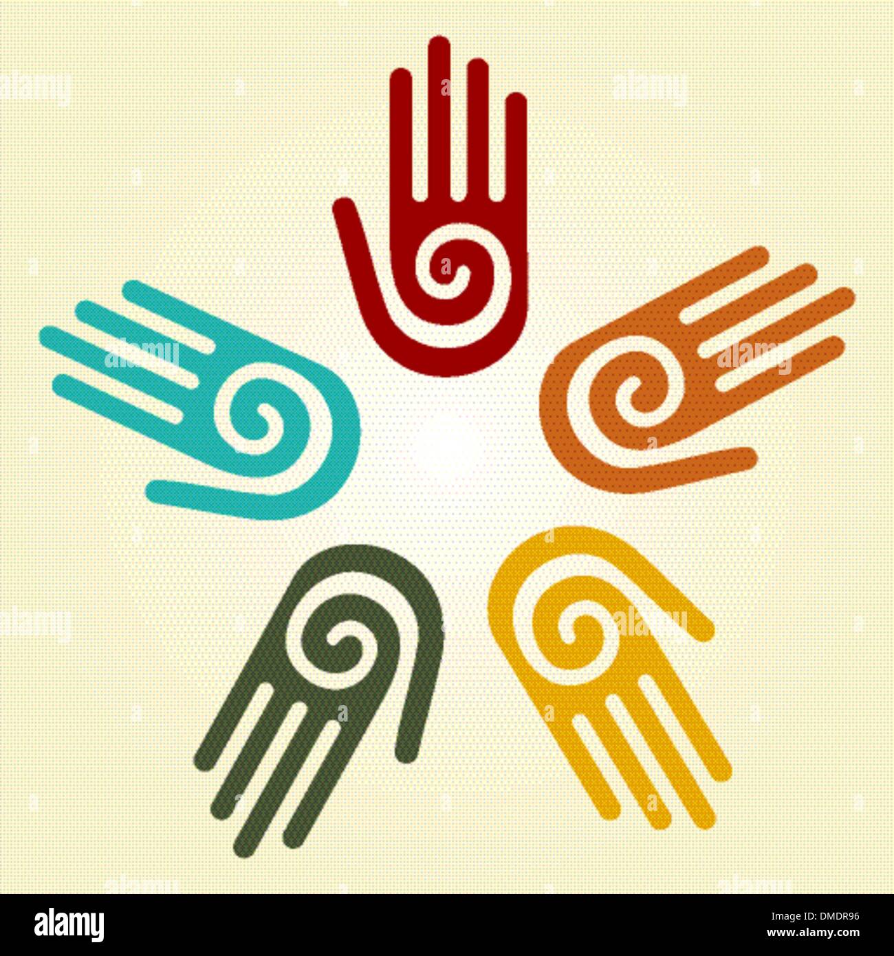 Hand with spiral symbol in a circle Stock Vector