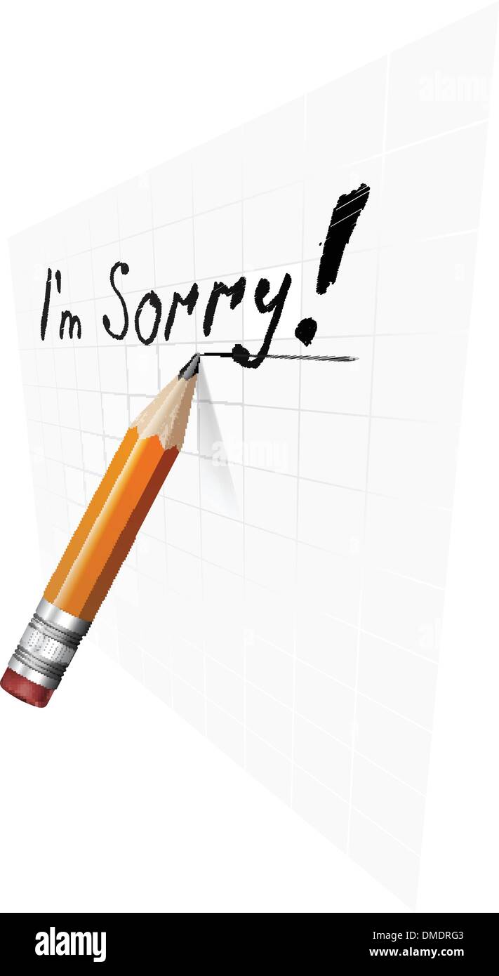 Say sorry with a text message on paper and pencil Stock Vector