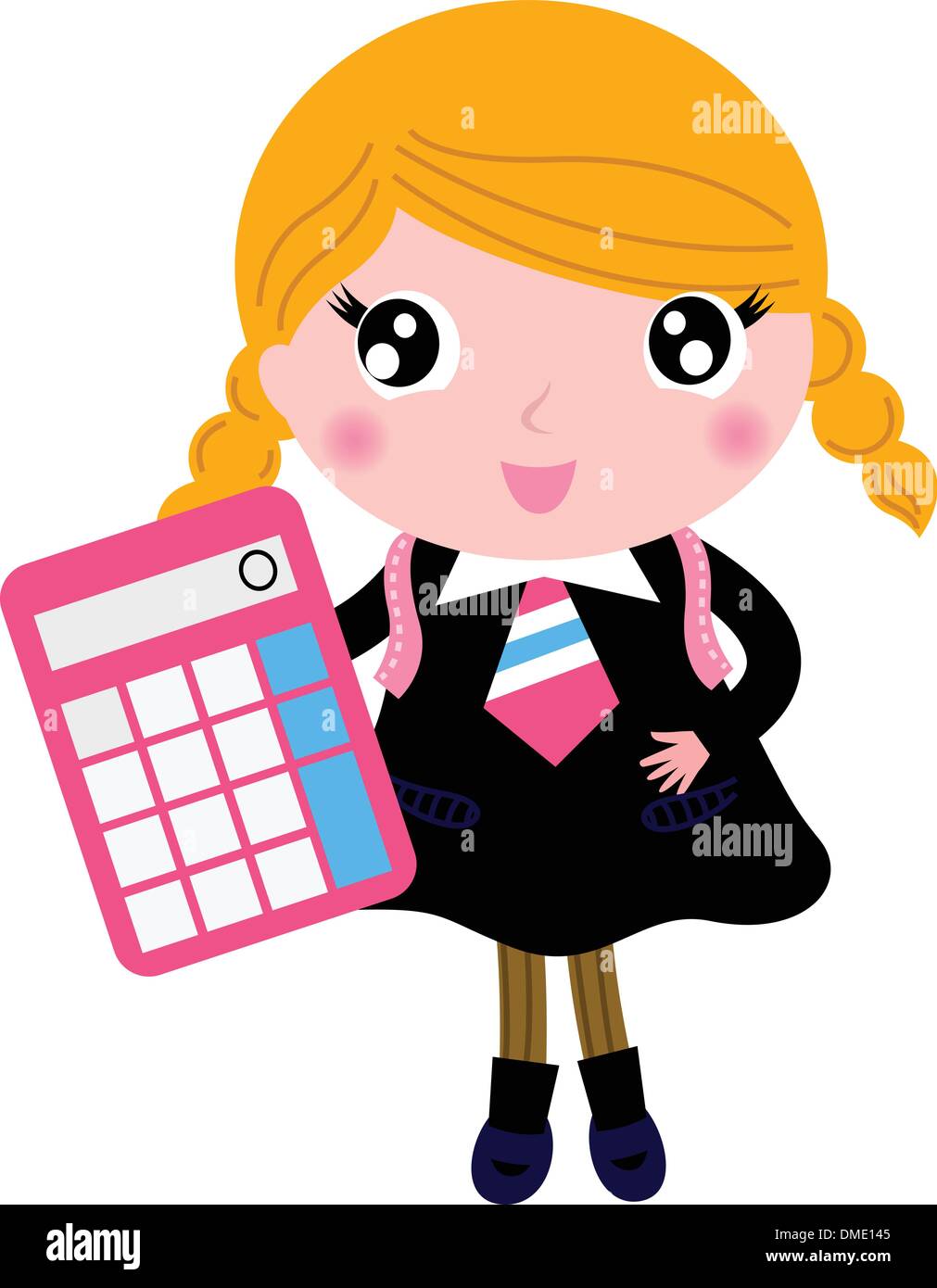 Beautiful blond school girl with calculator isolated on white Stock Vector