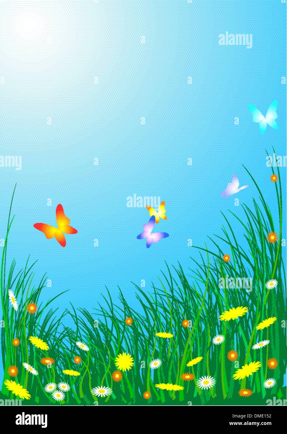 Spring meadow with flowers and butterflies Stock Vector Image & Art - Alamy