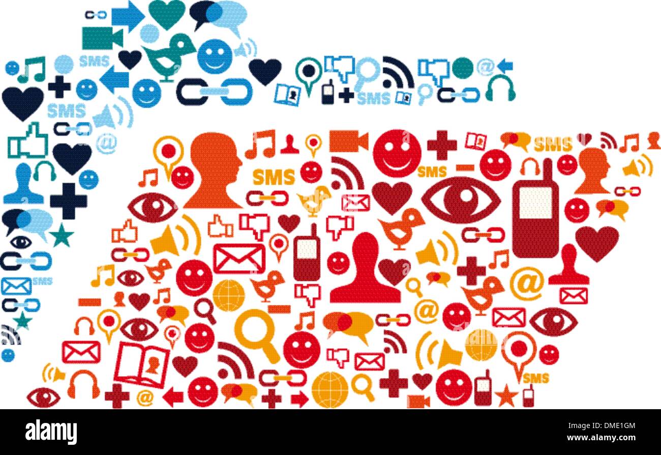 Social media icons set folder composition Stock Vector