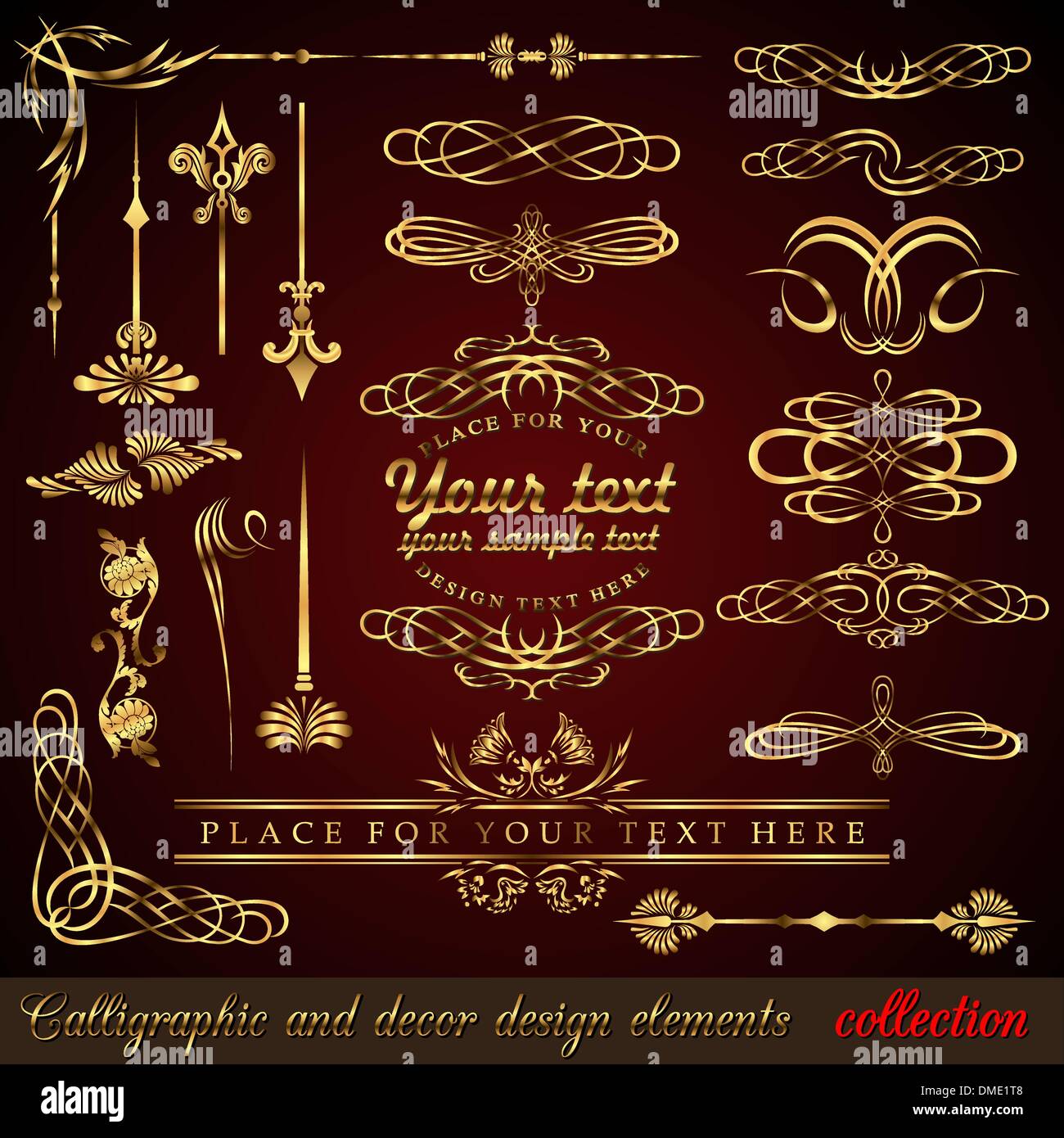 Gold calligraphic design elements Stock Vector