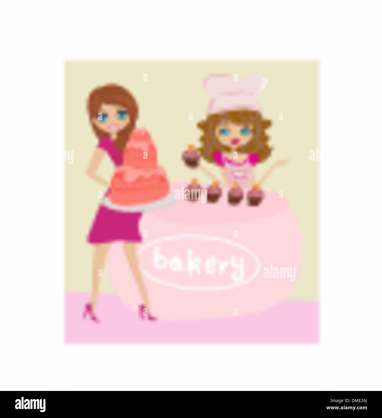 illustration of a woman buying cake at a bakery store Stock Vector