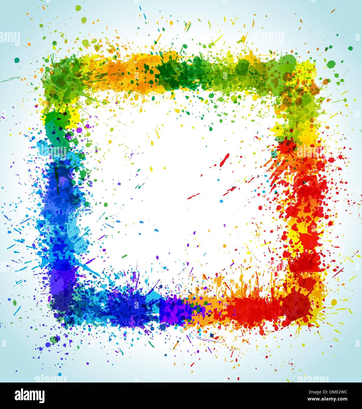 Color paint splashes square background. Gradient vector frame Stock