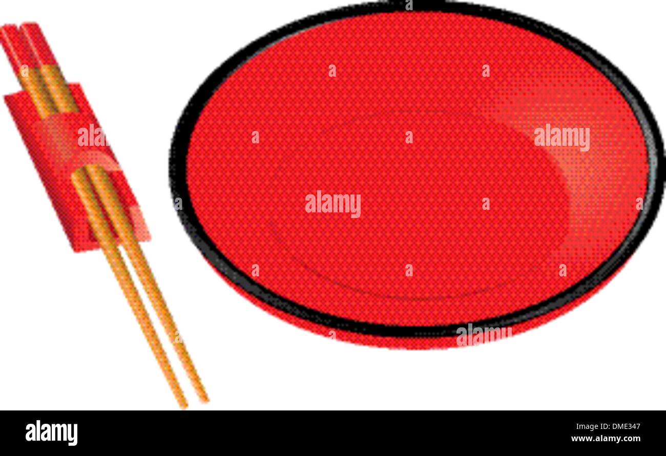 Chopsticks and red plate Stock Vector
