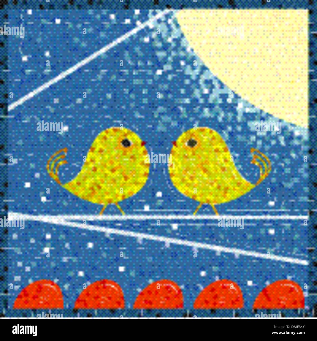 Birds on a wire mosaic Stock Vector
