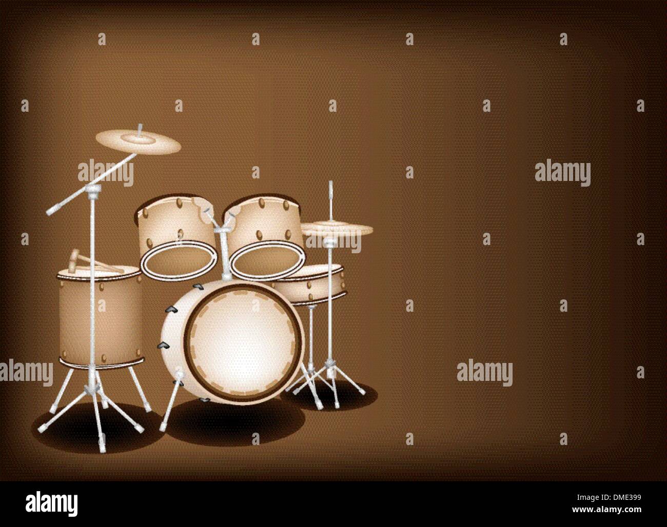 A Beautiful Drum Kit on Dark Brown Background Stock Vector