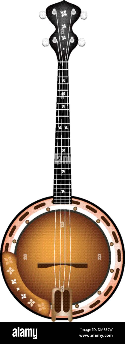 A Beautiful Brown Banjo on White Background Stock Vector