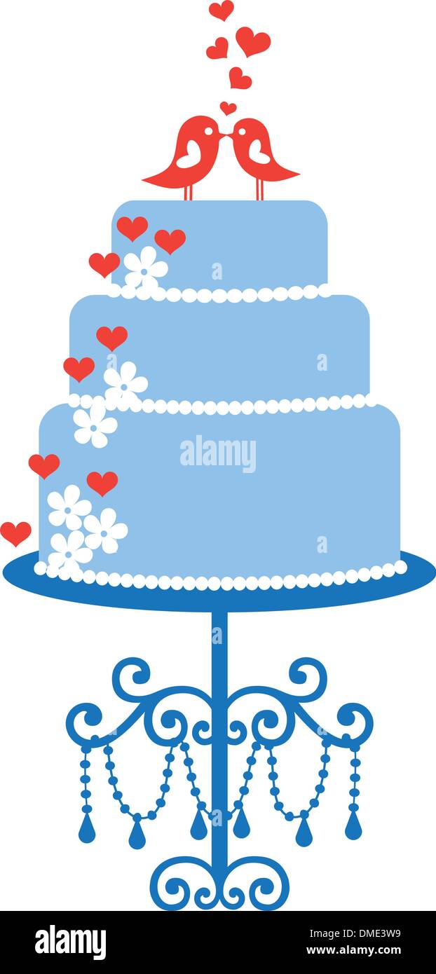 wedding cake with birds, vector Stock Vector