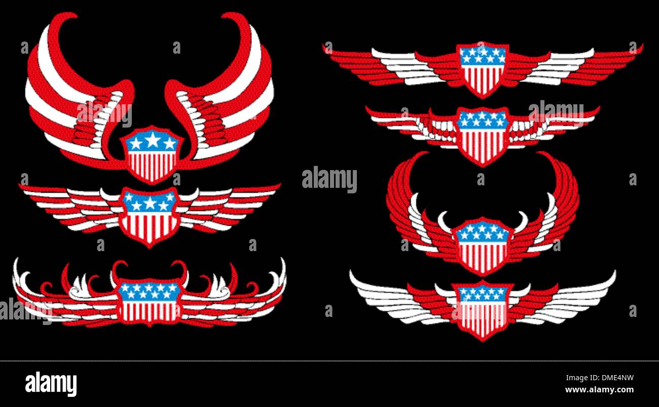 american flag wings shield vector art Stock Vector