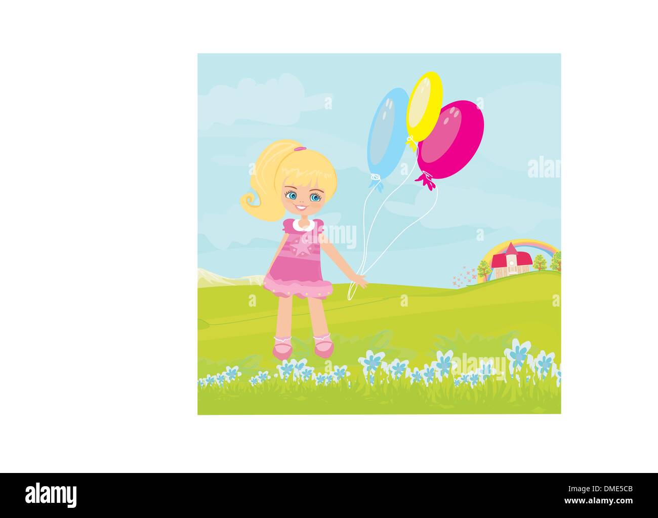 Happy little girl with balloons Stock Vector Image & Art - Alamy