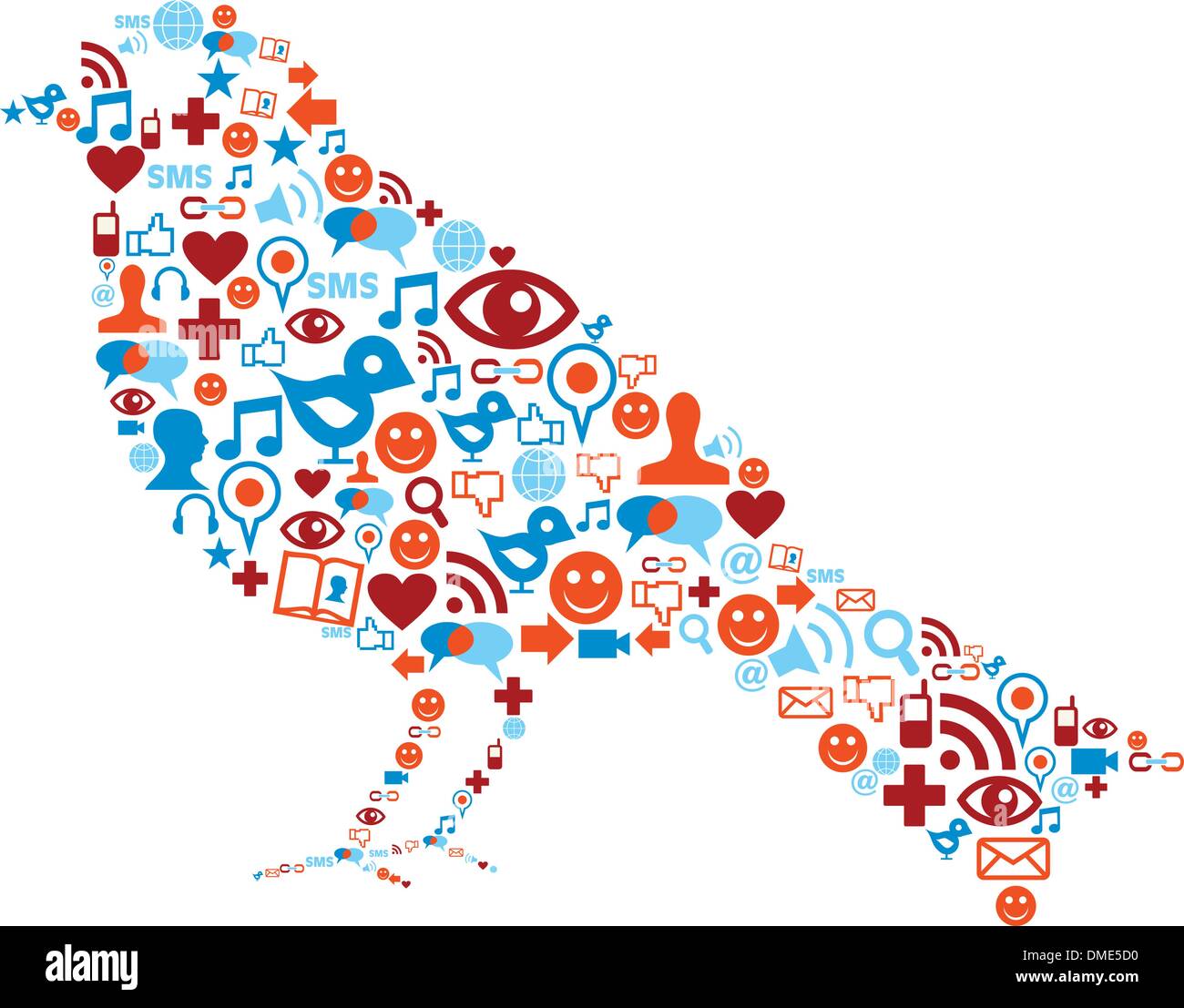 Social media icons set in bird composition Stock Vector