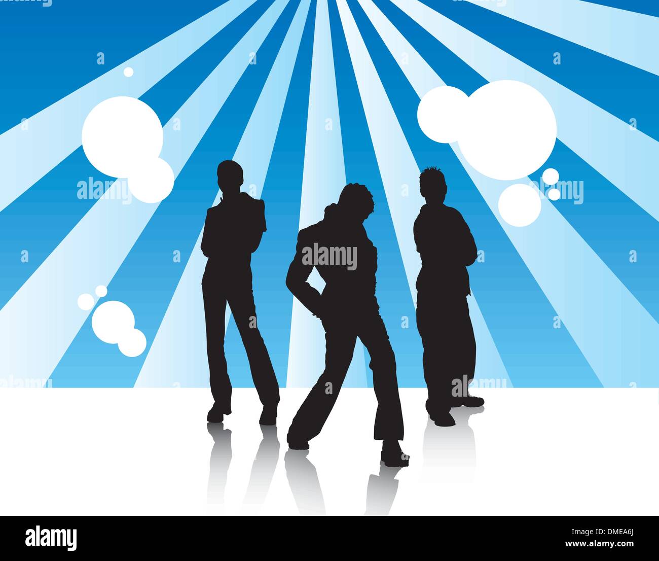 two boys and one girl in disco Stock Vector