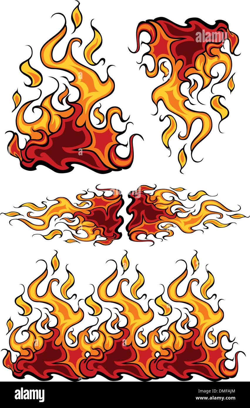 Various Illustrated Fiery Flames Stock Vector (Royalty Free
