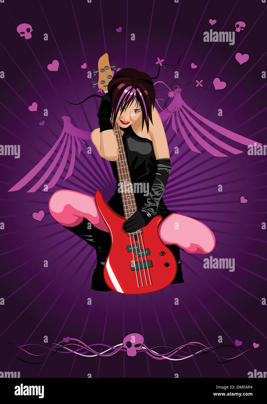 Vector girl with guitar and banner Stock Vector
