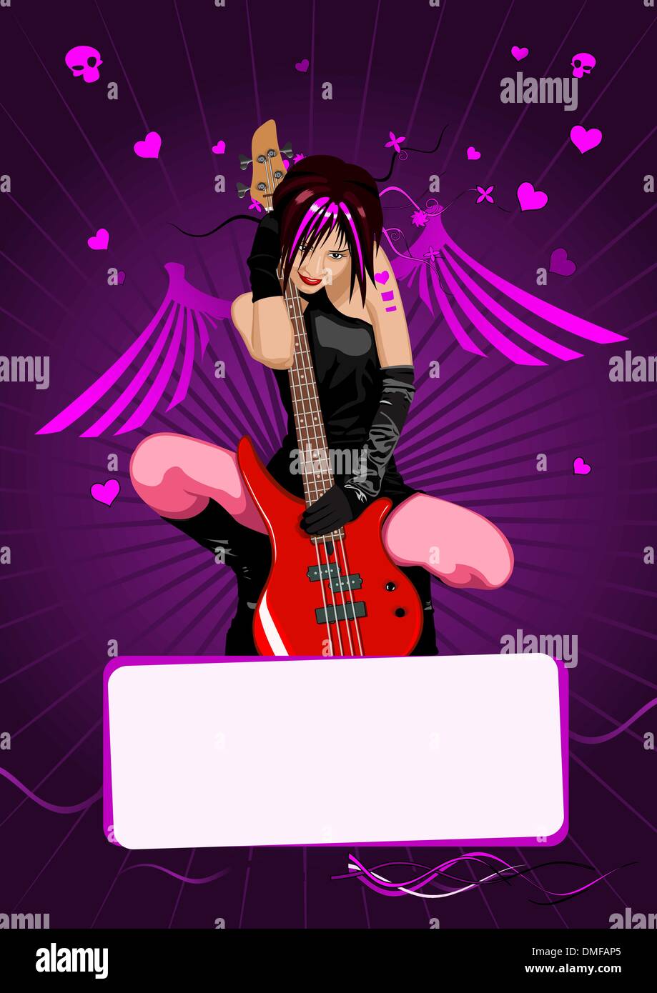 Vector girl with guitar and copy-space Stock Vector