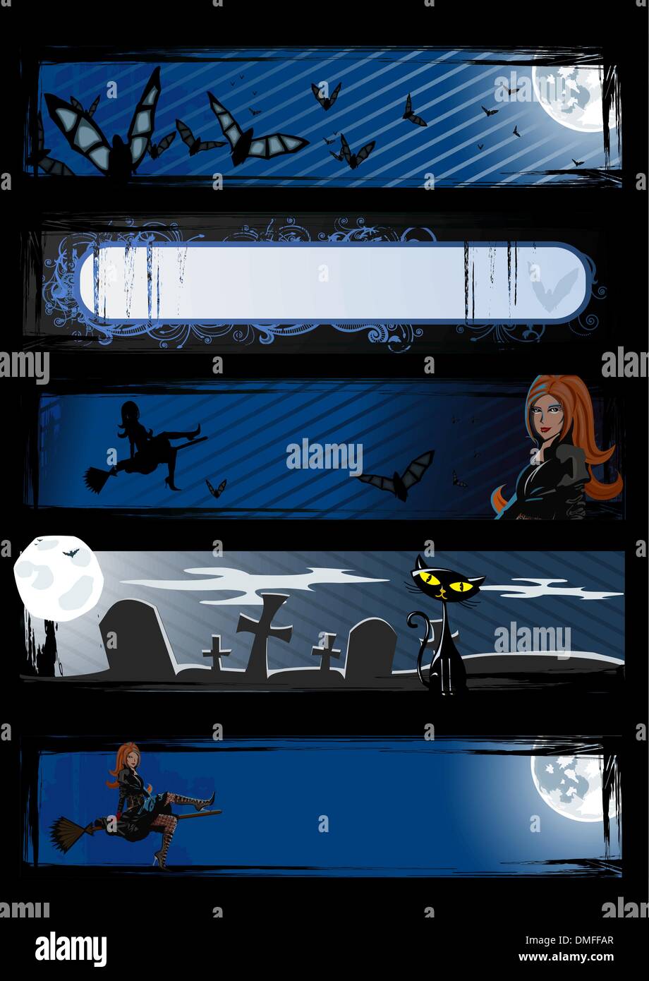 Set of vector Halloween banners Stock Vector