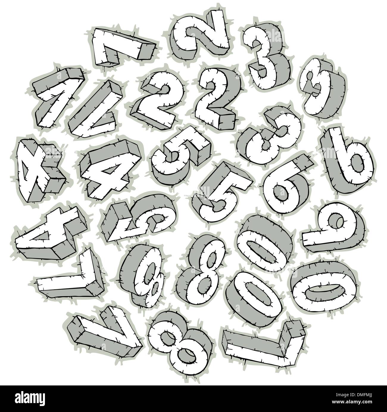 Hand drawn 3D numbers Stock Vector
