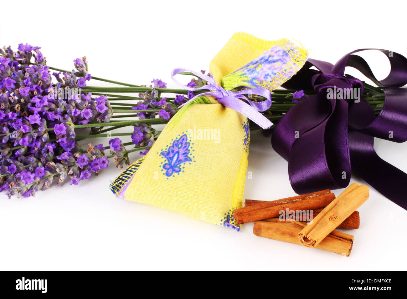 Lavender scented sachets on white background Stock Photo