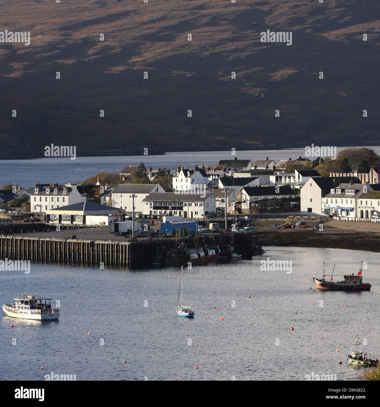 Elevated view of Ullapool harbour Scotland  November 2013 Stock Photo